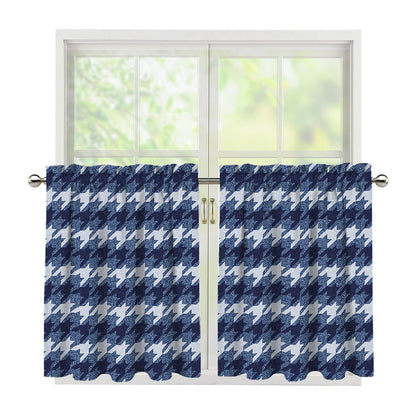 Denim Houndstooth Pattern Print Tier Curtains