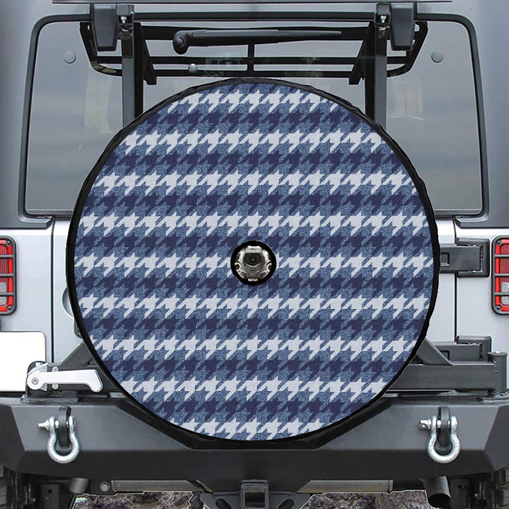 Denim Houndstooth Pattern Print Tire Cover With Camera Hole