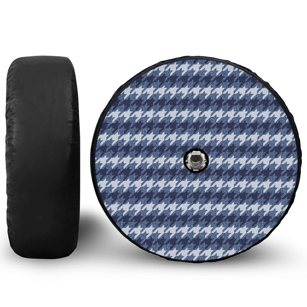 Denim Houndstooth Pattern Print Tire Cover With Camera Hole