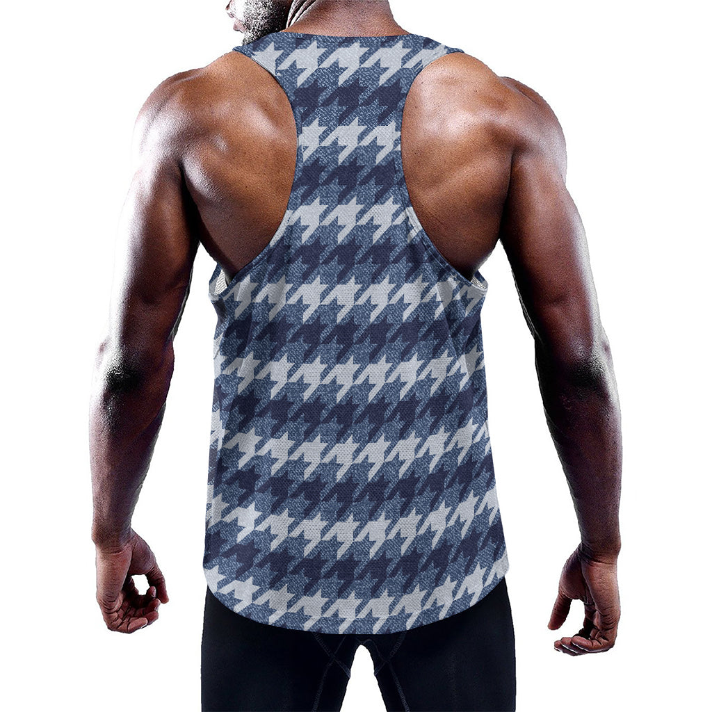 Denim Houndstooth Pattern Print Training Tank Top