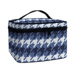 Denim Houndstooth Pattern Print Travel Makeup Bag