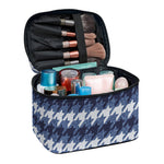 Denim Houndstooth Pattern Print Travel Makeup Bag
