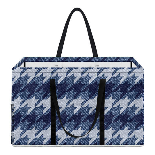 Denim Houndstooth Pattern Print Utility Tote Bag