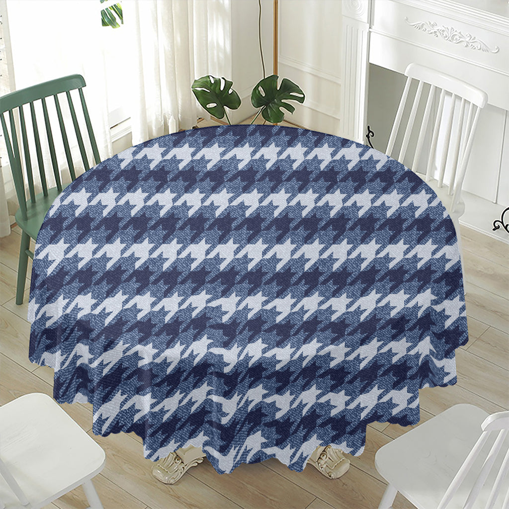 Denim Houndstooth Pattern Print Waterproof Round Tablecloth