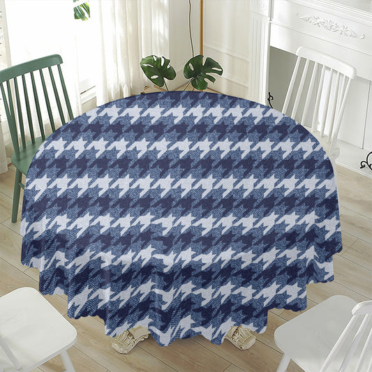 Denim Houndstooth Pattern Print Waterproof Round Tablecloth