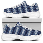 Denim Houndstooth Pattern Print White Chunky Shoes