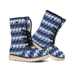 Denim Houndstooth Pattern Print Winter Boots