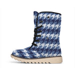 Denim Houndstooth Pattern Print Winter Boots