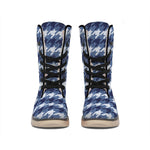 Denim Houndstooth Pattern Print Winter Boots