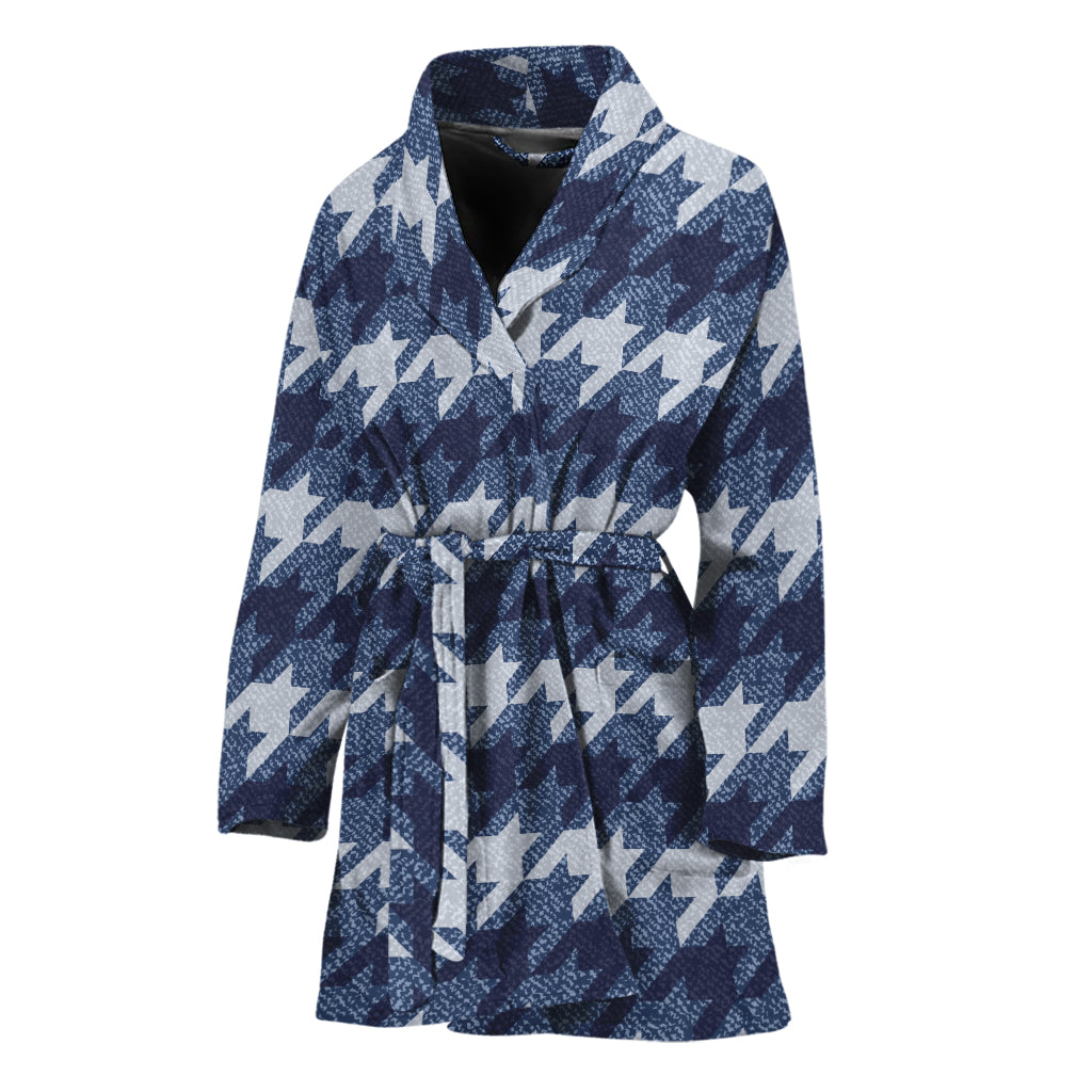 Denim Houndstooth Pattern Print Women's Bathrobe