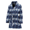 Denim Houndstooth Pattern Print Women's Bathrobe