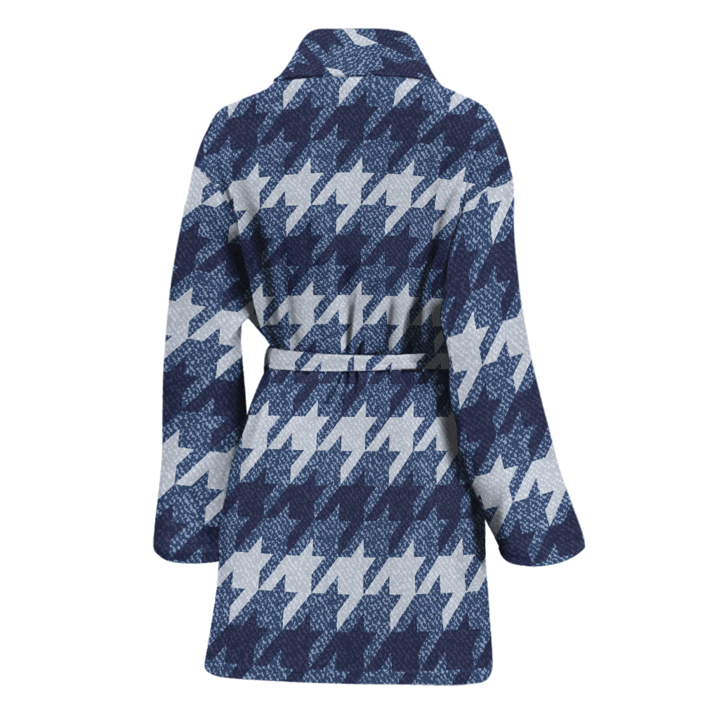 Denim Houndstooth Pattern Print Women's Bathrobe