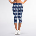 Denim Houndstooth Pattern Print Women's Capri Leggings