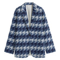 Denim Houndstooth Pattern Print Women's Cotton Blazer