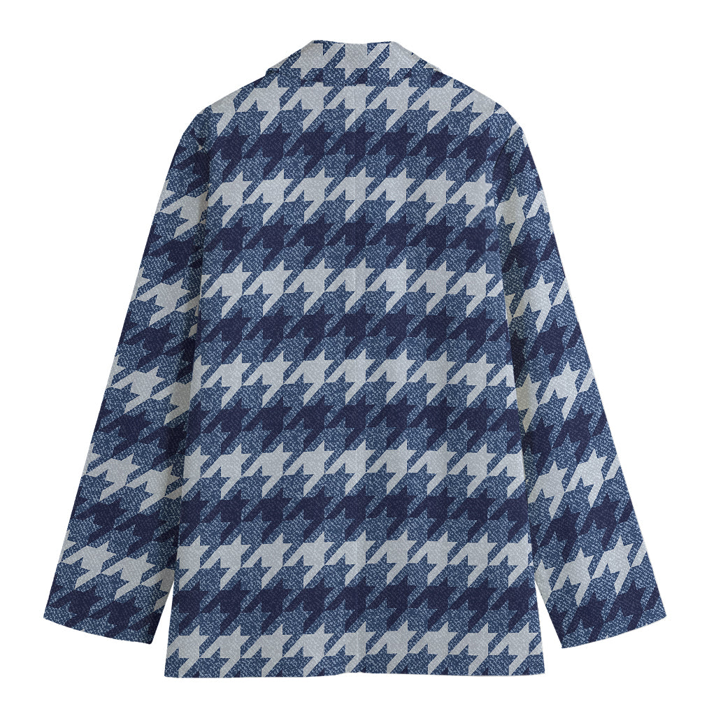Denim Houndstooth Pattern Print Women's Cotton Blazer