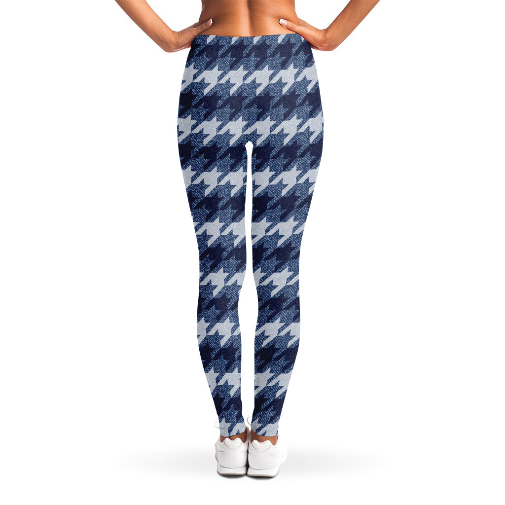 Denim Houndstooth Pattern Print Women's Leggings