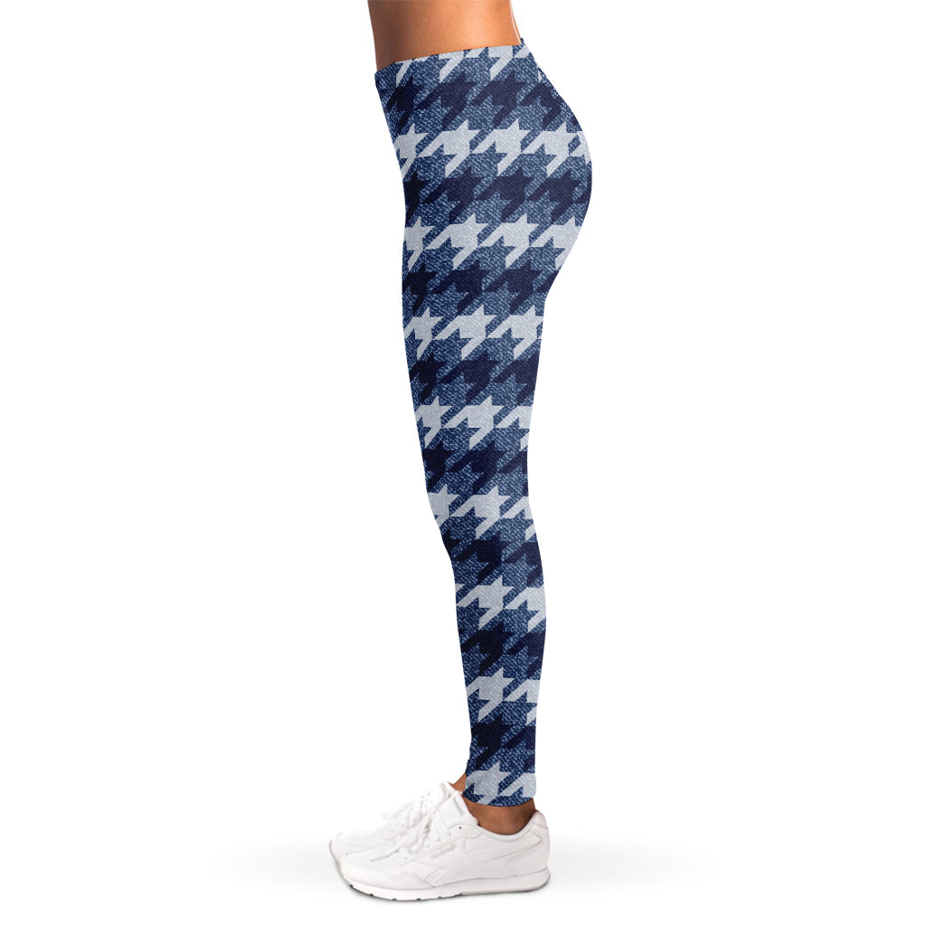 Denim Houndstooth Pattern Print Women's Leggings