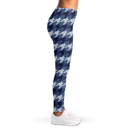 Denim Houndstooth Pattern Print Women's Leggings
