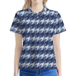 Denim Houndstooth Pattern Print Women's Polo Shirt