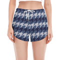 Denim Houndstooth Pattern Print Women's Split Running Shorts