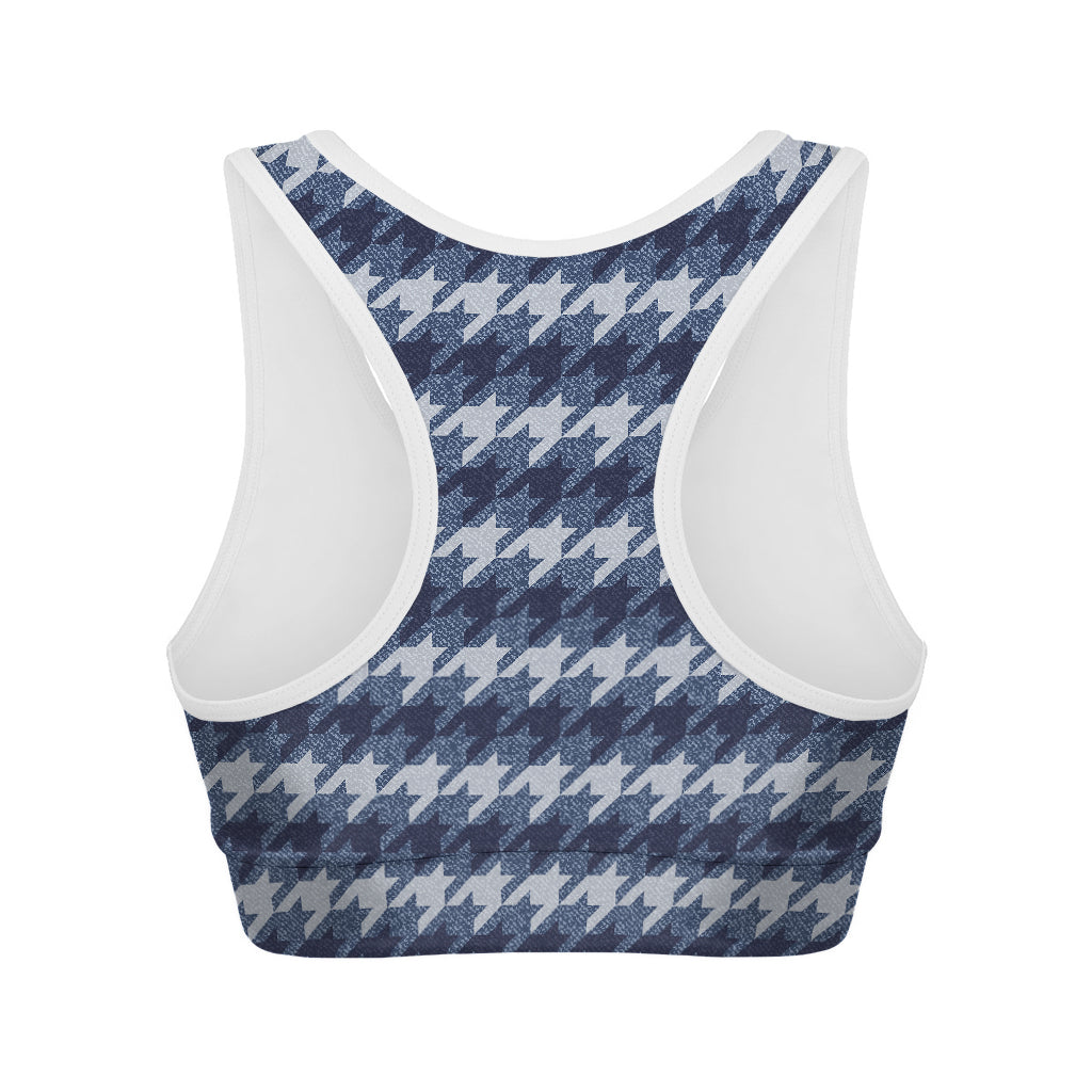 Denim Houndstooth Pattern Print Women's Sports Bra