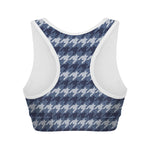 Denim Houndstooth Pattern Print Women's Sports Bra