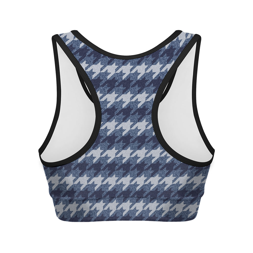 Denim Houndstooth Pattern Print Women's Sports Bra