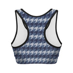 Denim Houndstooth Pattern Print Women's Sports Bra