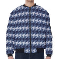 Denim Houndstooth Pattern Print Zip Sleeve Bomber Jacket