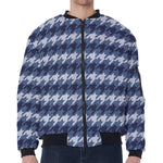 Denim Houndstooth Pattern Print Zip Sleeve Bomber Jacket