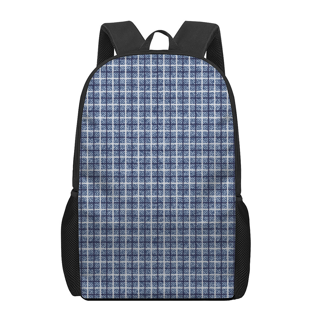 Denim Tattersall Pattern Print 17 Inch Backpack