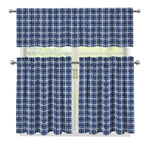 Denim Tattersall Pattern Print 3 Piece Kitchen Curtains