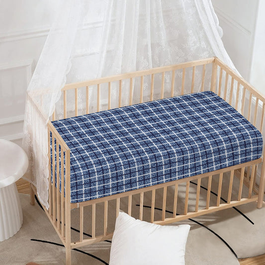 Denim Tattersall Pattern Print Baby Crib Sheet