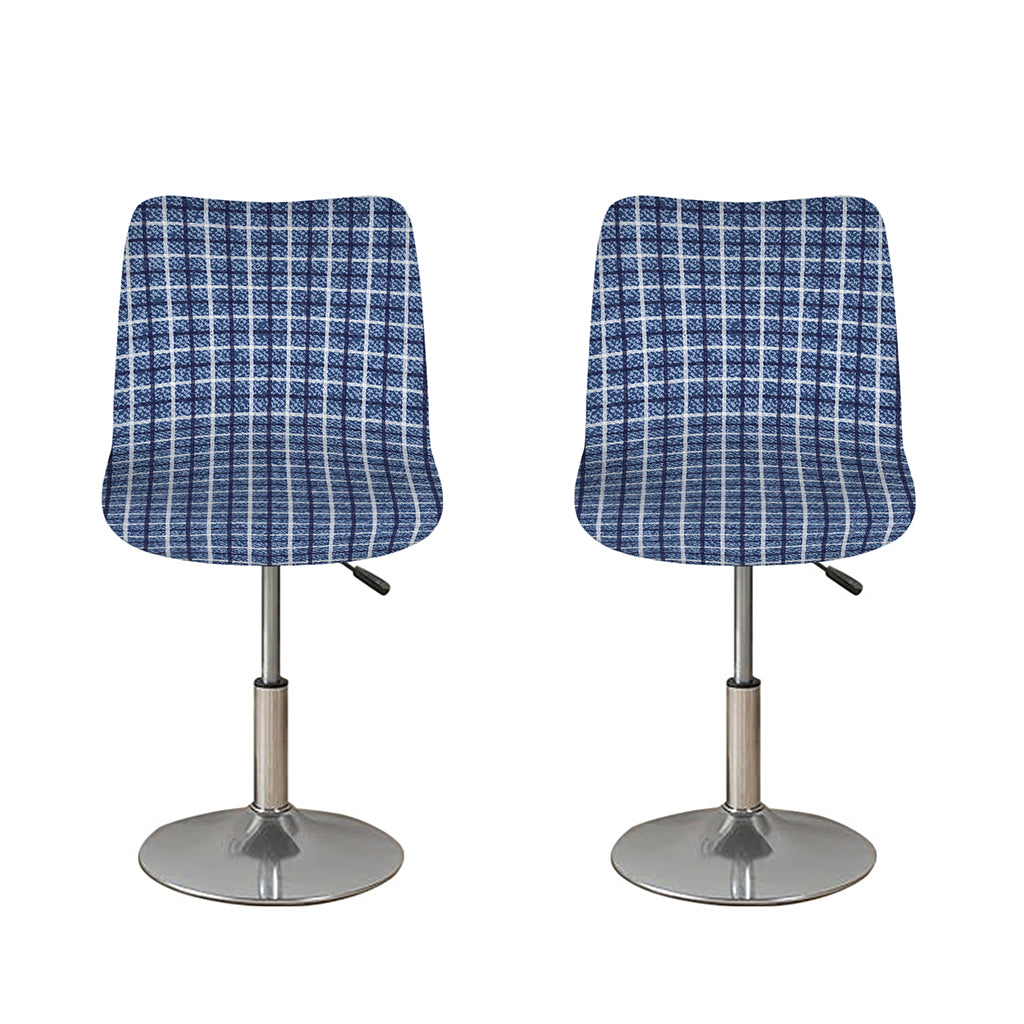 Denim Tattersall Pattern Print Bar Stool Covers
