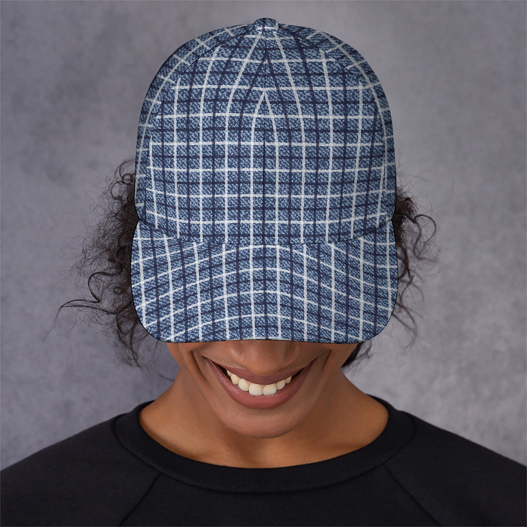 Denim Tattersall Pattern Print Baseball Cap