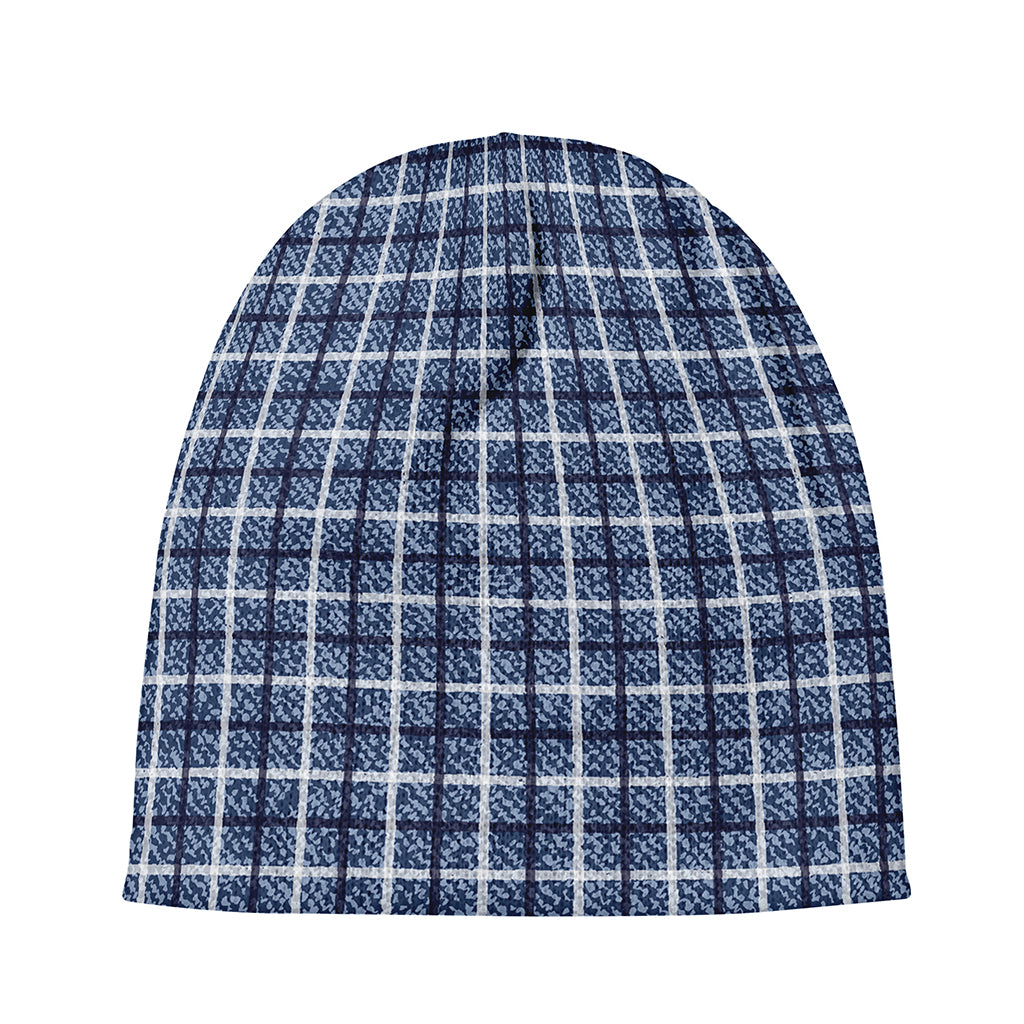 Denim Tattersall Pattern Print Beanie