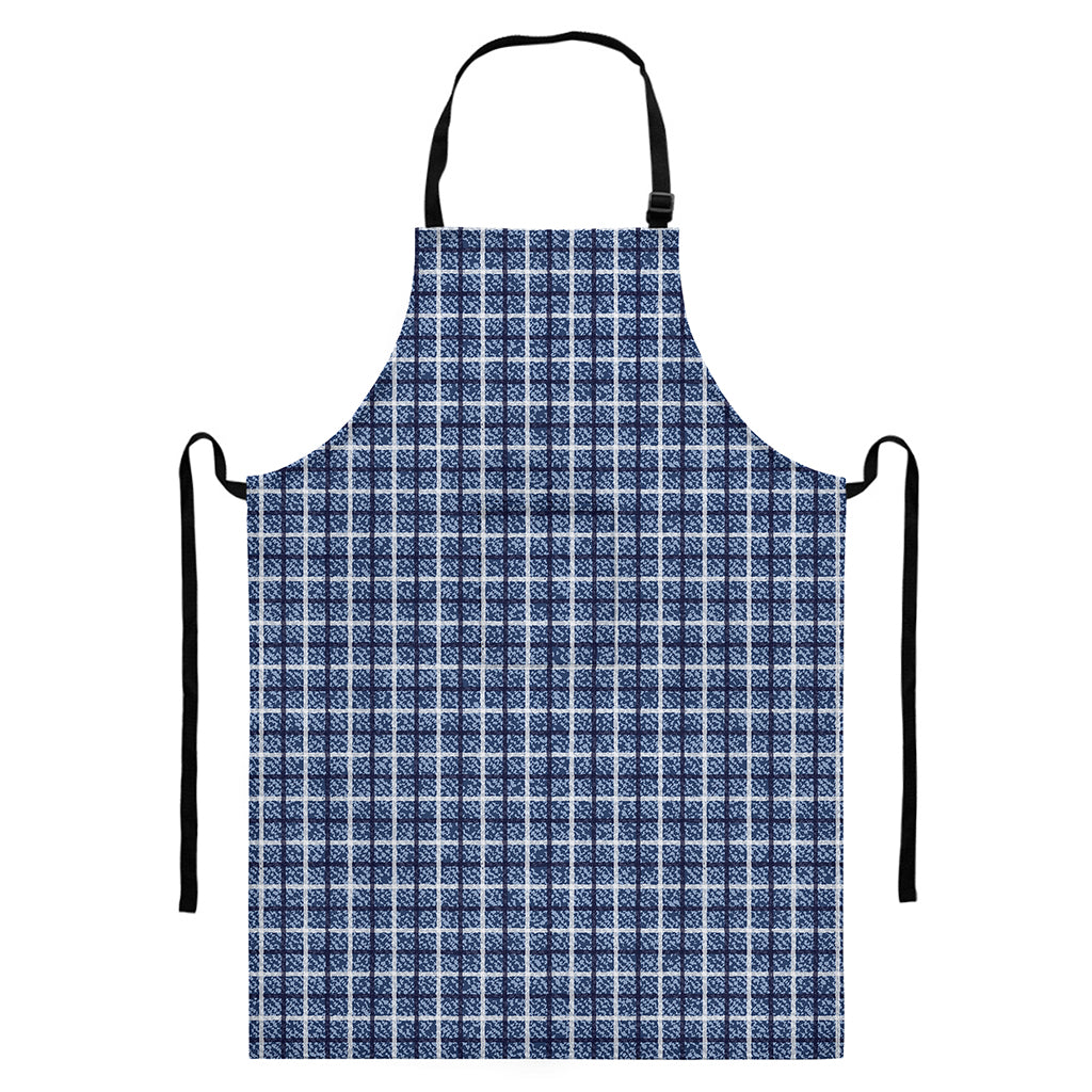 Denim Tattersall Pattern Print Bib Apron With Pocket