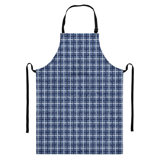 Denim Tattersall Pattern Print Bib Apron With Pocket