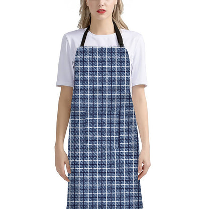 Denim Tattersall Pattern Print Bib Apron With Pocket