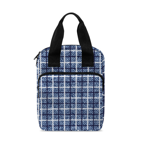 Denim Tattersall Pattern Print Bible Tote Bag