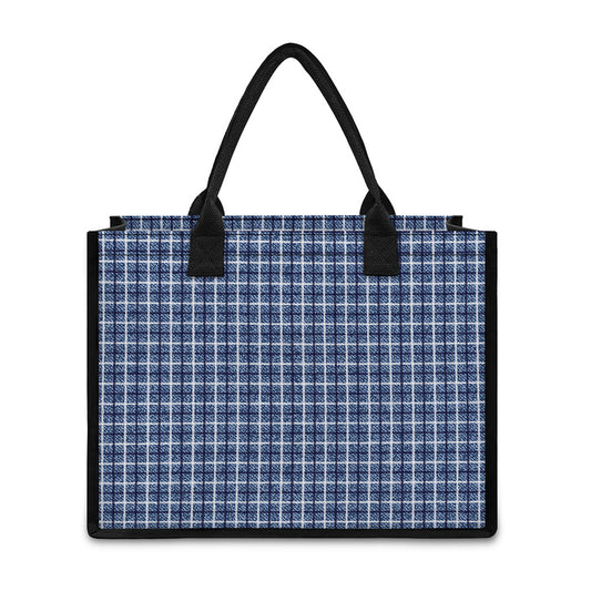 Denim Tattersall Pattern Print Canvas Tote Bag