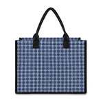 Denim Tattersall Pattern Print Canvas Tote Bag