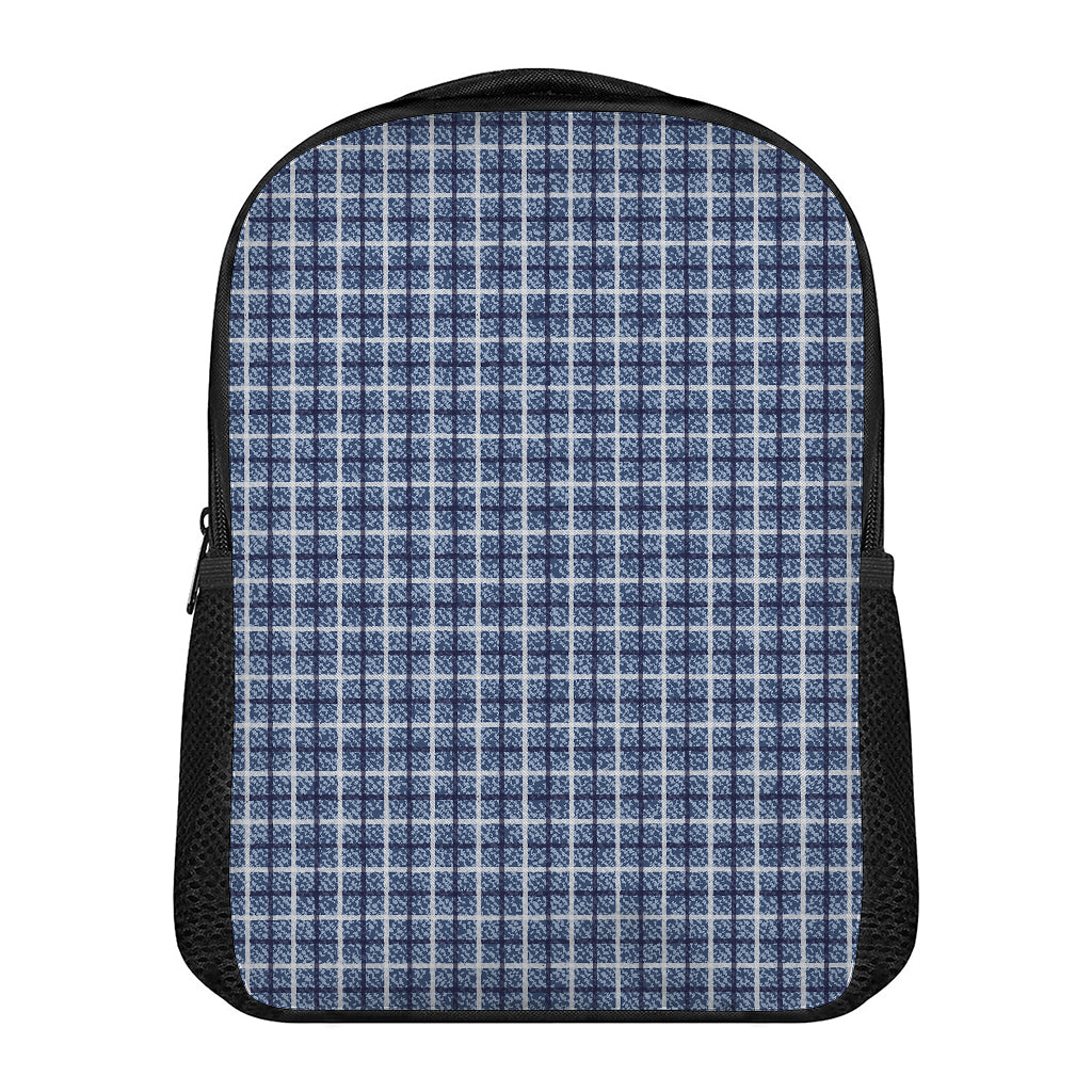 Denim Tattersall Pattern Print Casual Backpack