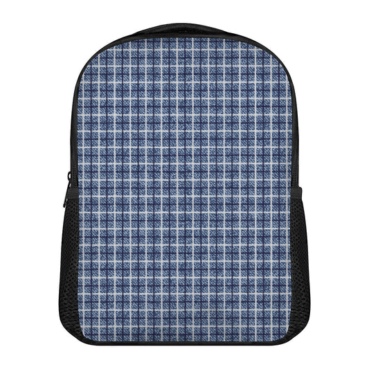 Denim Tattersall Pattern Print Casual Backpack