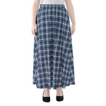 Denim Tattersall Pattern Print Chiffon Maxi Skirt