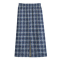 Denim Tattersall Pattern Print Cotton Front Slit Maxi Skirt