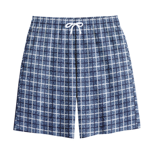 Denim Tattersall Pattern Print Cotton Shorts