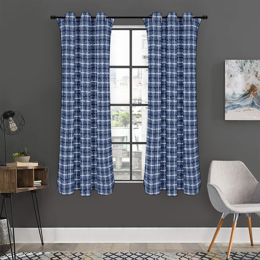 Denim Tattersall Pattern Print Curtain