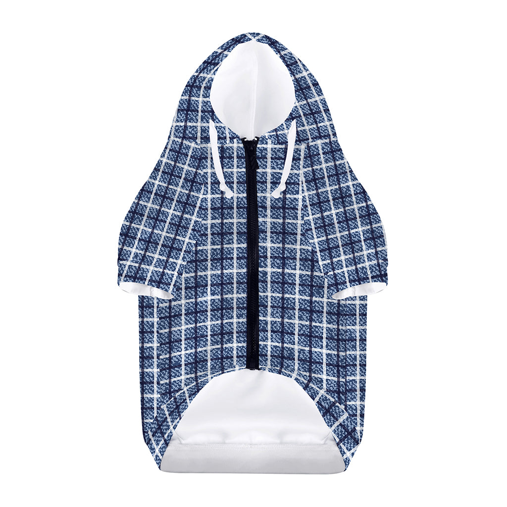 Denim Tattersall Pattern Print Dog Zip Up Hoodie