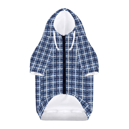 Denim Tattersall Pattern Print Dog Zip Up Hoodie